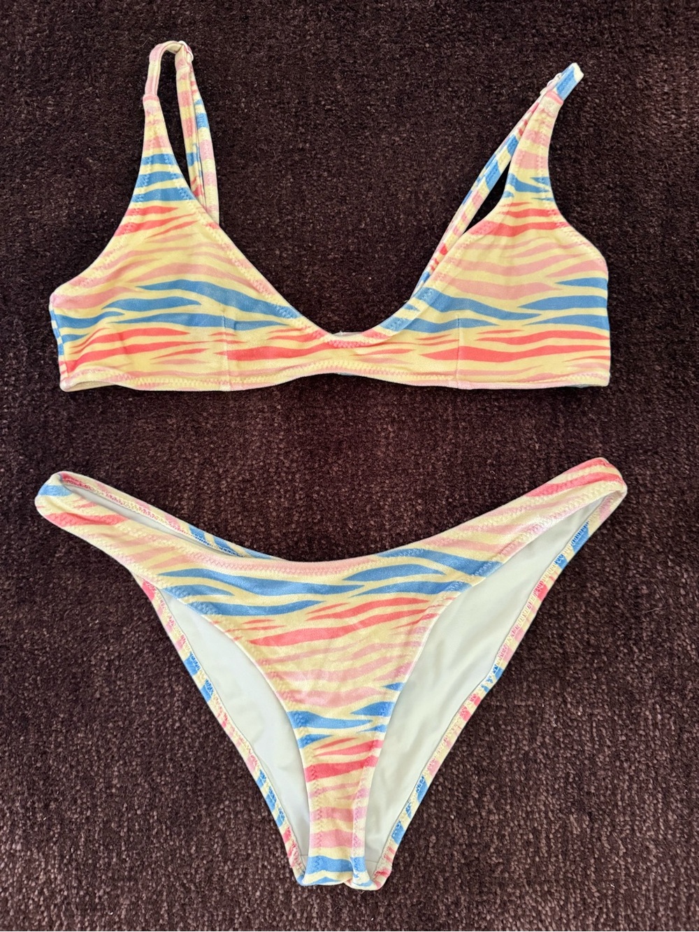 TRIANGL Multicolor ‘Maia’ Zebra Splash Animal Print Velour Bikini Set $120
